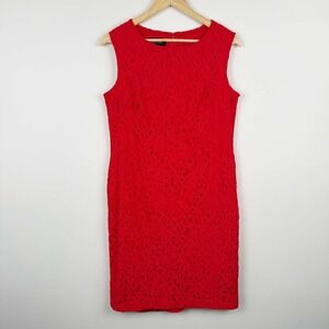 Black Label Evan Picone Red Lace Sheath Dress Sleeveless Zip Back Women's 8